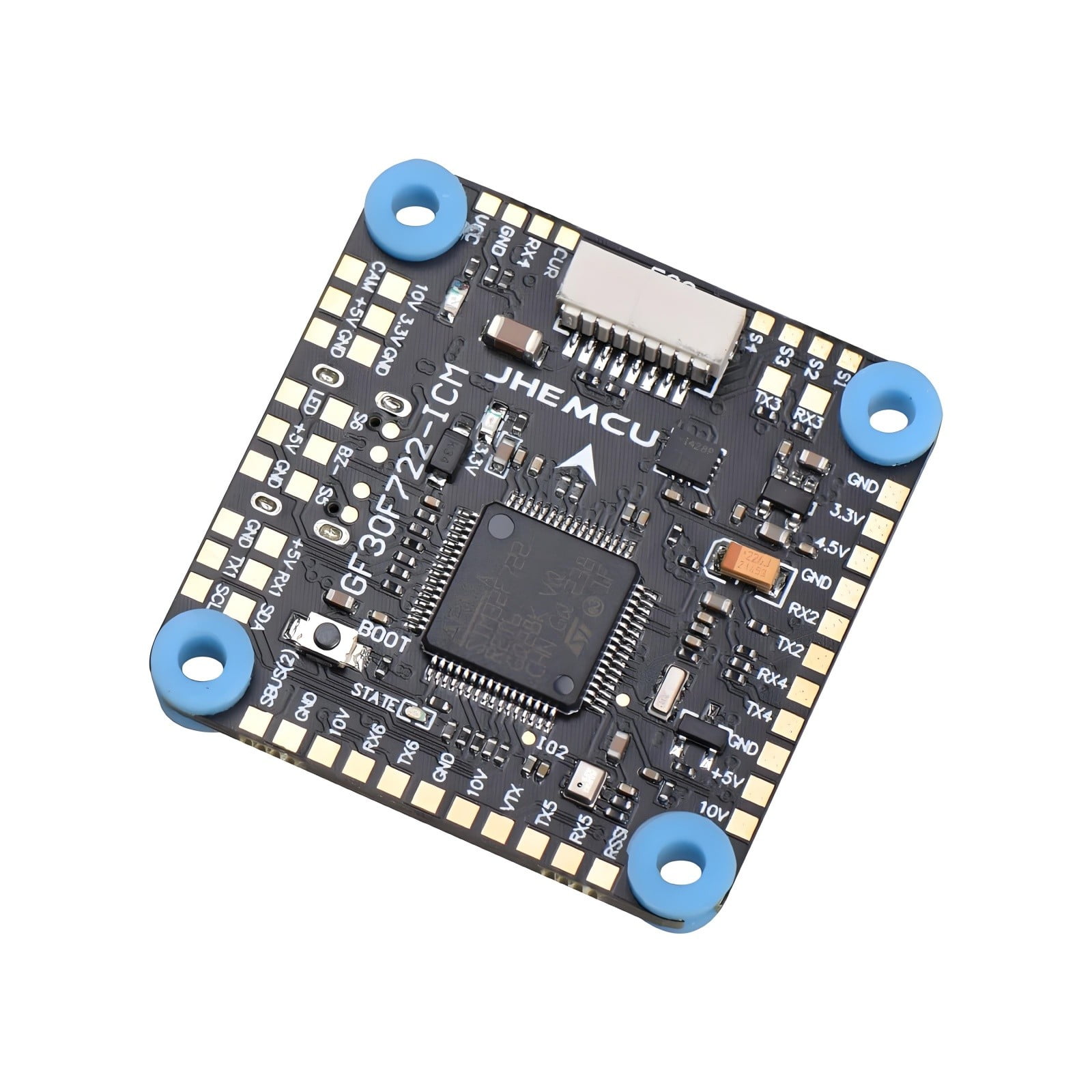 JHEMCU GF30F722-ICM F7 Flight Controller – STM32F722RET6, ICM-42688-P Gyro, 3–8S LiPo, Dual BEC 5V/10V, Betaflight OSD Blackbox for FPV Racing & Freestyle Drones