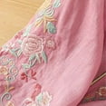 thumbnail image 4 of Soki Linen Tops Summer 3/4 Sleeve Chinese Frog Blouses Traditional Mandarin Embroidered Jacquard Shirts, 4 of 4