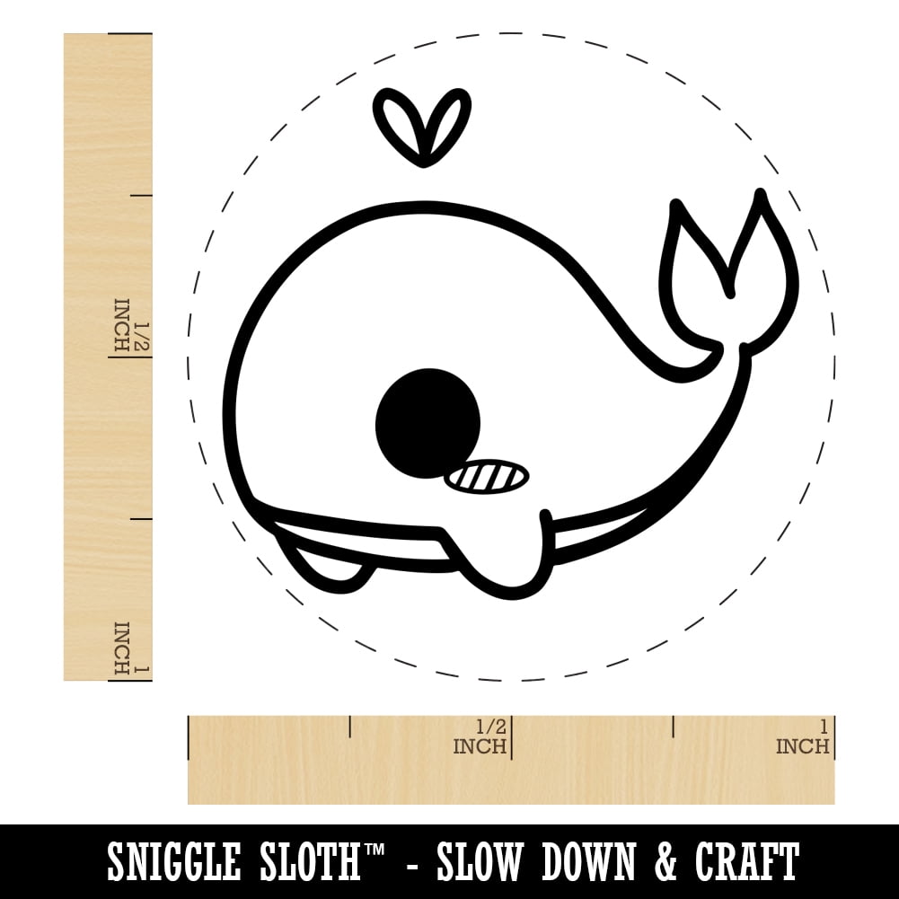 Sweet Kawaii Chibi Whale Self-Inking Rubber Stamp Ink Stamper - Brown Ink - Medium 1 Inch