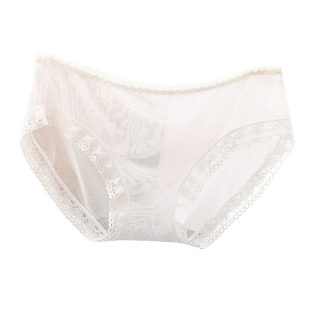 AWZXDE Ladies Underwear Panties Lace Edge Fully Transparent Mesh Low Waist Plus Size Thin Rear Lifting Triangle White,XL