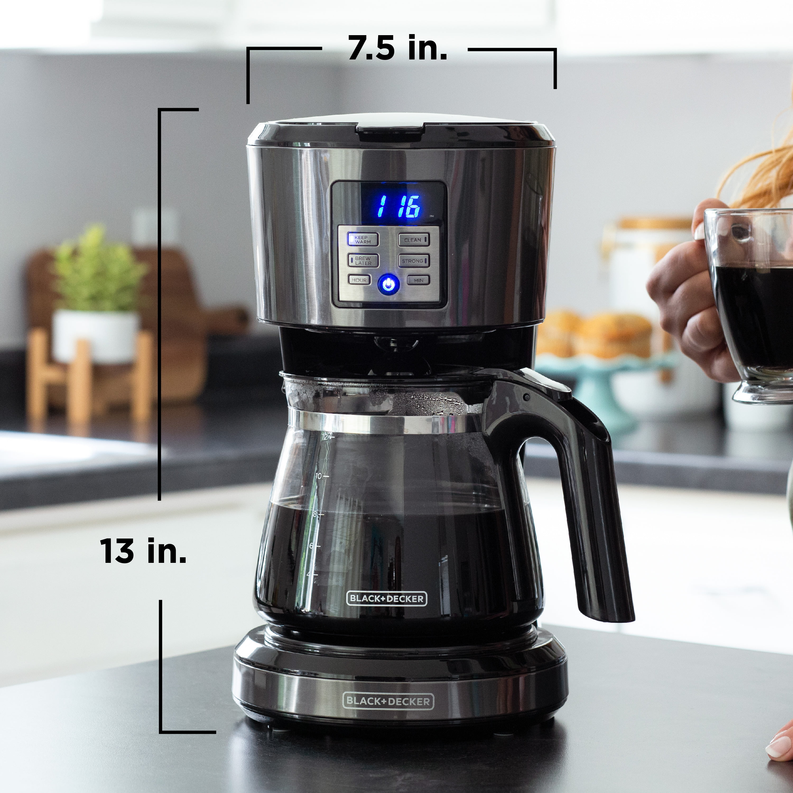 BLACK+DECKER Gloss 12 Cup Drip Coffee Maker with Glass Carafe 