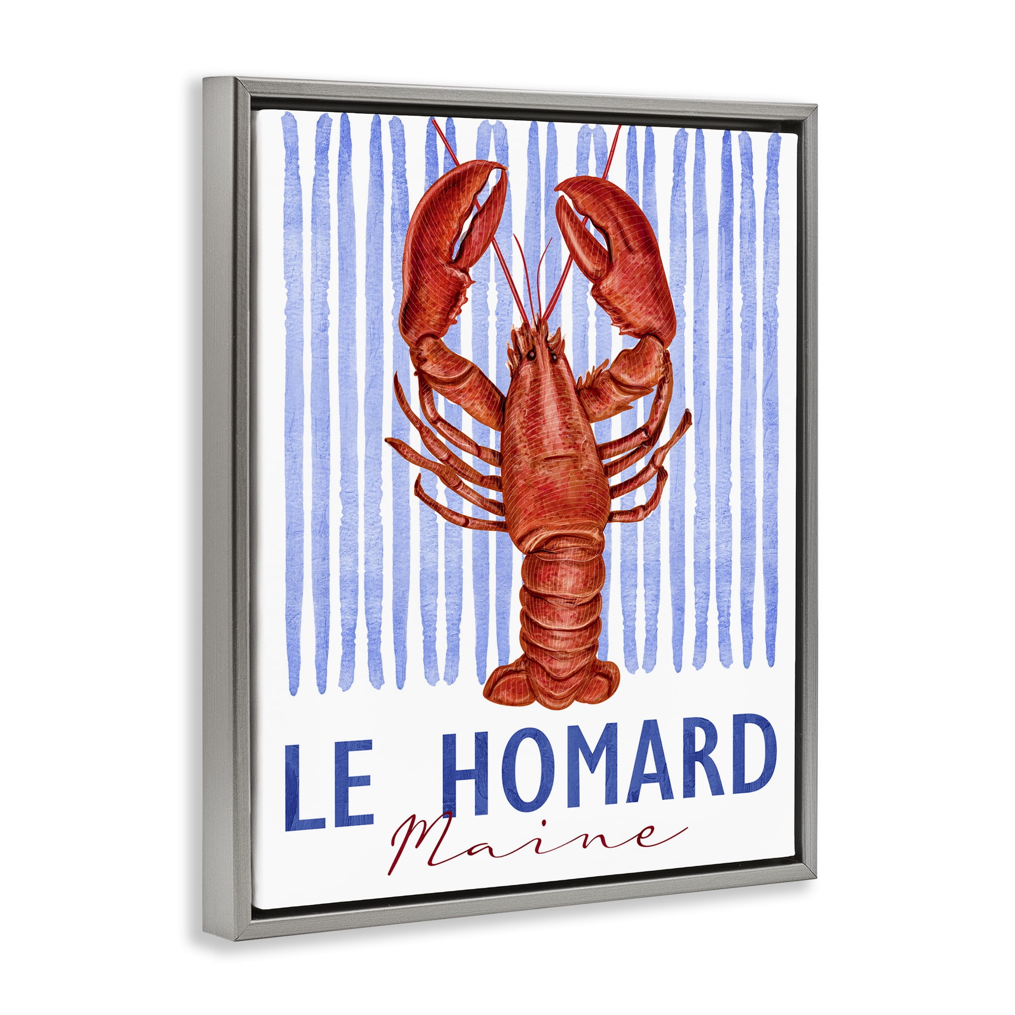 Stupell Industries Le Homard Nautical Stripes Gray Framed Floater Canvas Wall Art, design by Kim Allen