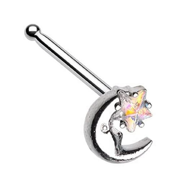 Body Accentz Nose Ring Stud Iridescent Star Moon Shape 316L Surgical Steel Bone