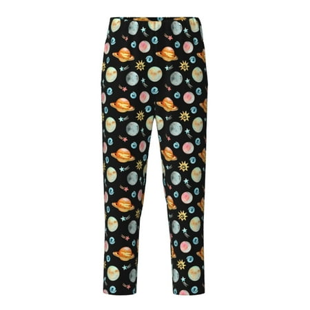 Fuzoiu Watercolor Space Planets Print Teenagers Pajama Pants Lounge Pants with 2 Pockets Elastic Waist Kids Sleep Bottoms Comfy Sleepwear PJ Bottoms for Kids-Small