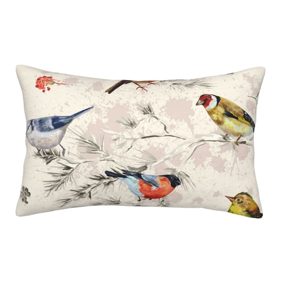 Gukieu Little Birds Print Plush Pillow Cover, Hidden Zipper Pillow Protector without Pillow Core, Suitable for Bedroom, Office, Car Decoration-14"x20"