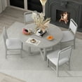 thumbnail image 4 of Harper & Bright Designs 5 Pieces Round Dining Set for 4, Wood Round Table Top with Wood Grain Design and 4 Upholstered Chairs for Dining Room, Antique Gray, 4 of 15
