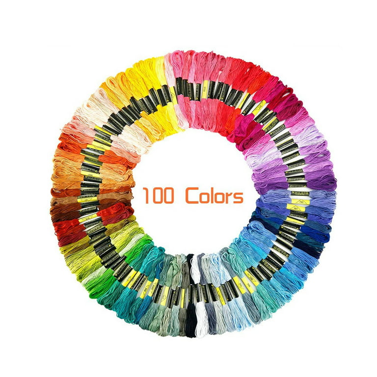 100 Colors Cross Stitch Crafts Floss Threads Kit Rainbow Color Cotton Embroidery  String Bracelet Yarn Set 