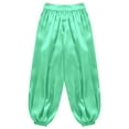 thumbnail image 4 of Xnihocha Kids Girls Satin Belly Dance Pants Wide Leg Bloomers Trousers Arab Princess Party Performance Pants Light Green 6, 4 of 5
