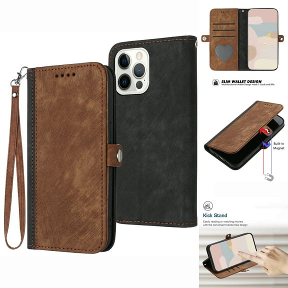 Mantto Wallet Case for iPhone 12 Pro Max with Magnetic Clasp Card Slots Holder PU Leather Wrist Strap Handbag Shockproof Flip Case, Soft Silicone Drop Resistant Kickstand Folio Cover,Brown
