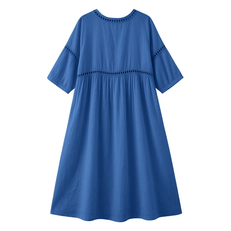 summer dresses royal blue Longantii for Women 3/4 Sleeve Hollow Flowy Dresses Cotton Linen V Neck Loose Fit Sundress Casual Beach Vacation Dresses S Color:Mocha Gold Fully Lined ITY ZAPAKA Women Golden Metallic