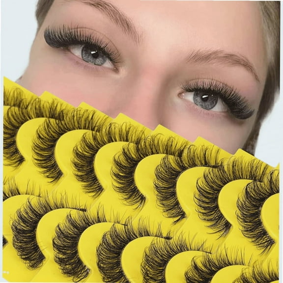 False Eyelashes Russian Strip Lashes D Curl Wispy Natural Look Faux Mink Lashes Like Eyelash Extension Fluffy Transparent Band Cat Eye Fake Eyelashes Pack