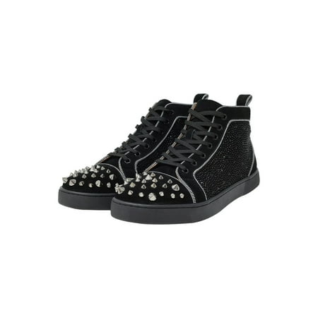 

Barabas Men s All-Black Rhinestone Design High Top Sneakers SH727