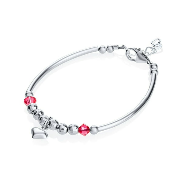 Charming Sterling Silver baby girl banglet bracelet with heart Charm and crystals | keepsake bracelet gift (BN01)