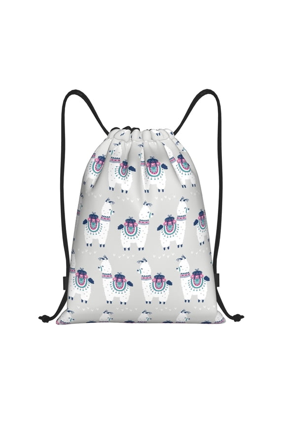 Drawstring Backpack - Tropical Cute Cartoon Alpacas Splash Proof Small Drawstring Gym Bag for Women Men, Cinch Sports String Bag Backpack for Travel Swimming Beach