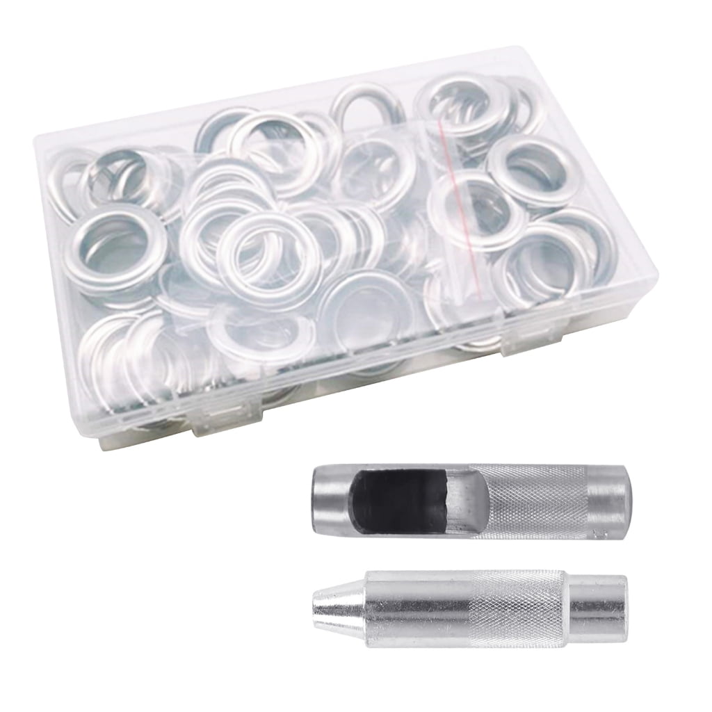 50 Sets Grommet Tool Kits 20mm Grommet Eyelets with Setting Tools and Storage Box for Fabric Curtain Woodworking Fixing