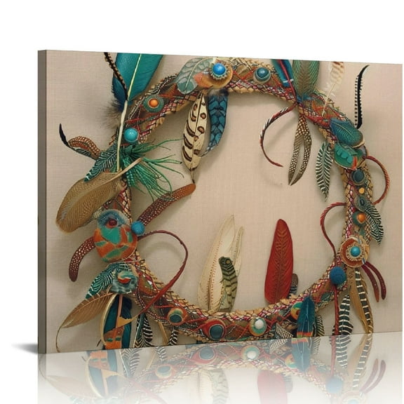 Feathers Decorative Item Arts and Crafts Movement Canvas Wall Art for Bedroom and Kitchen Decor, Ready To Hang Home Art Decor 16x12in