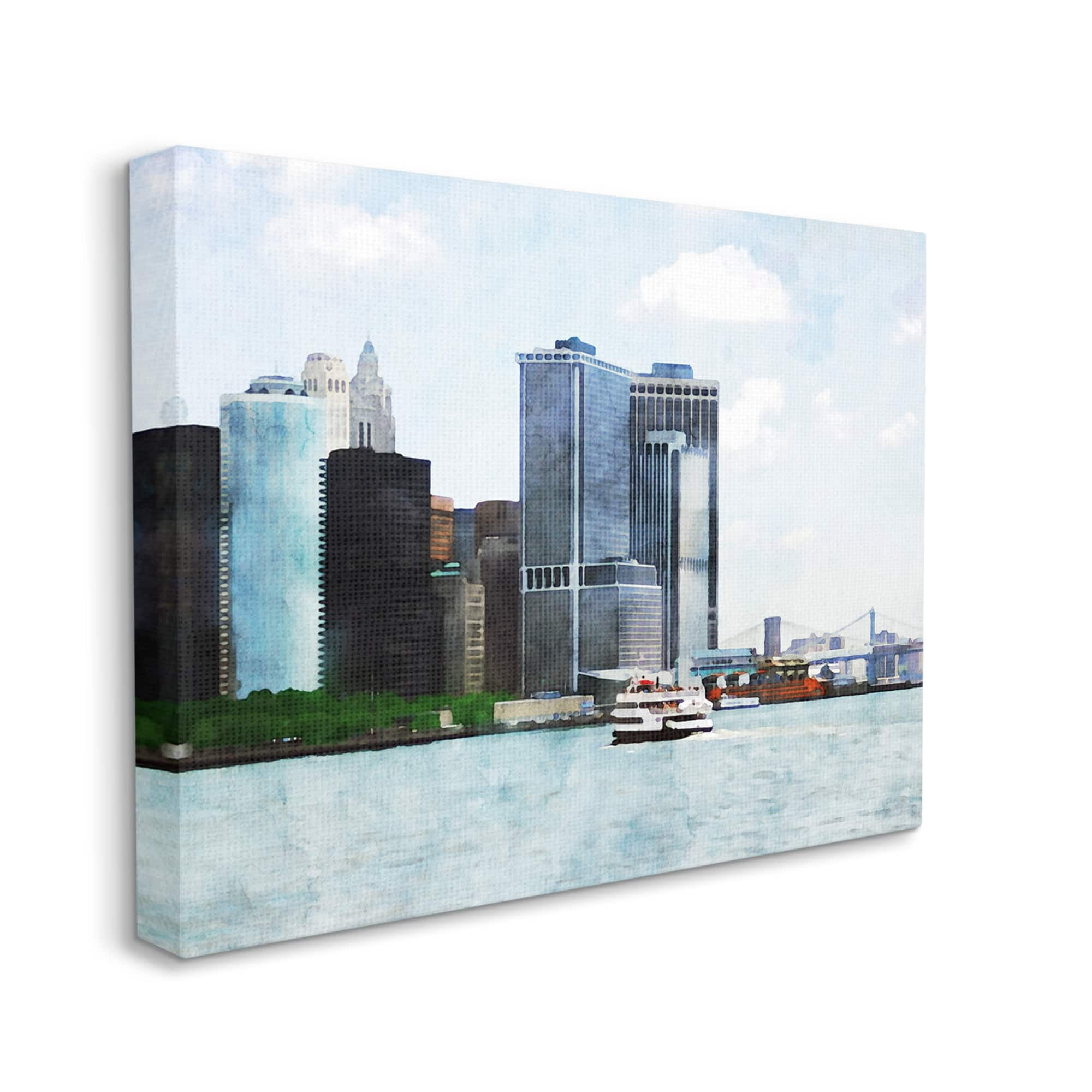 Stupell Industries New York Harbor Cityscape Town & City Painting Gallery Wrapped Canvas Print Wall Art