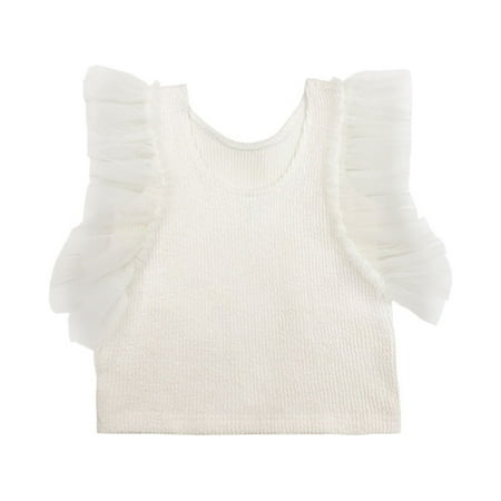 

Toddler Baby Girls Spring Summer Printed Sleeveless Tulle Collar Tshirt Child Clothing Streetwear Kids Dailywear Outwear
