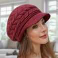 thumbnail image 3 of Retro women's winter warm knitted cap, cold weather running, camping, walking fashionable skiing cap with sun hat, 3 of 9