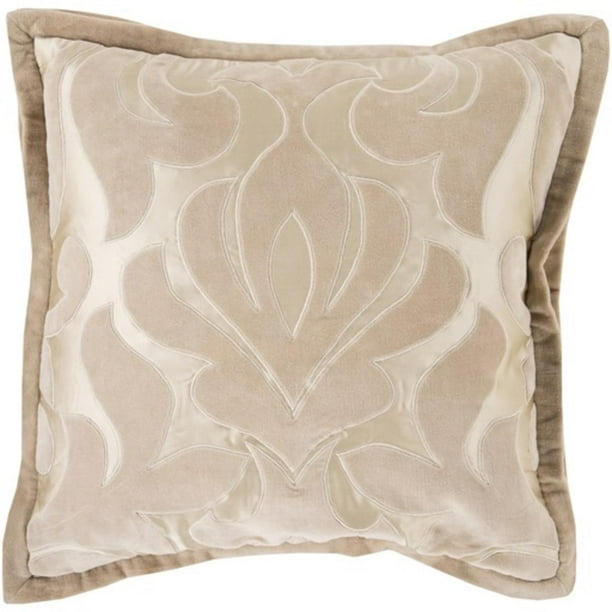 18" Beige and Light Brown Royal Damask Decorative Throw Pillow