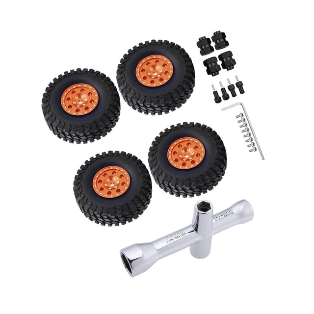 4Pcs Jante de Roue et Pneus en Caoutchouc Réglés pour Axial 1:24 RC hors Route Voiture sur Chenilles
