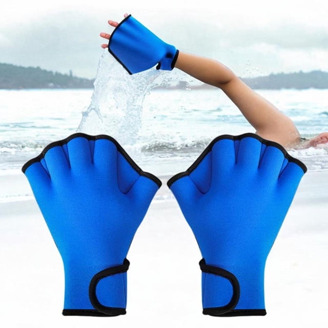 Guantes de natación palmeados, guantes sin dedos, guantes de buceo bien cosidos, guantes acuáticos para entrenamiento de natación aeróbica acuática, Azul