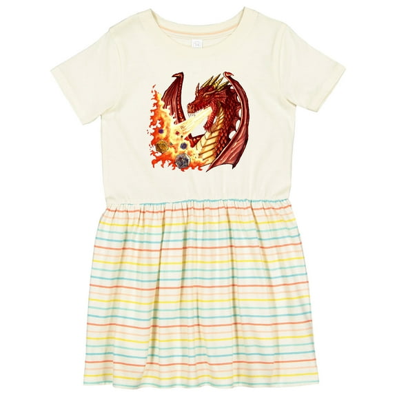 Inktastic Dragon Breathing Fire with Role Playing Dice Girls Toddler Dress