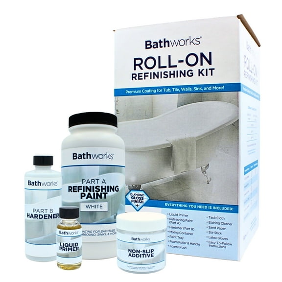 Bathworks Roll-On Application Tub and Tile Refinishing Kit with Non-Slip, White
