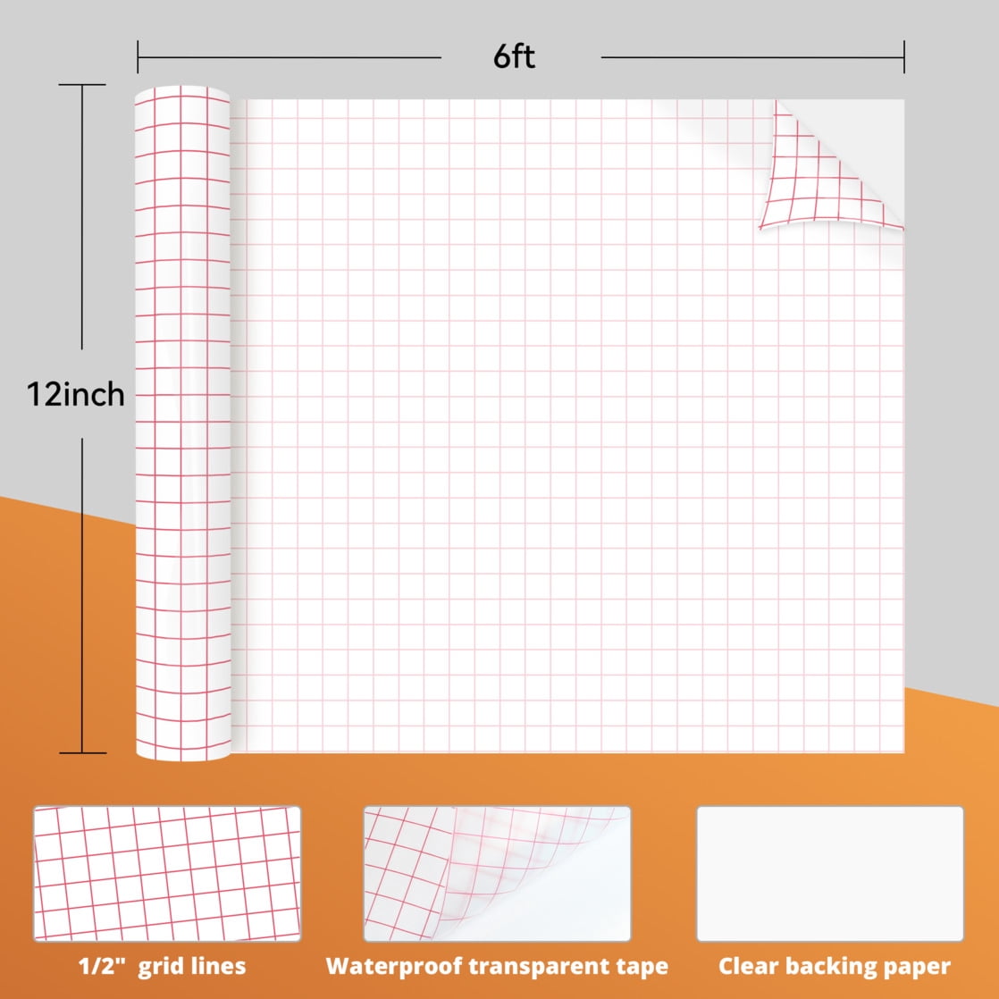 HTVRONT Transfer Tape 12" x 6ft Red Alignment Grid, Medium Tack Vinyl Transfer Tape for Permanent Vinyl for Signs Stickers Decals Walls Doors & Windows