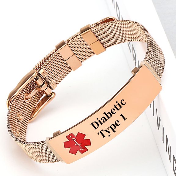 Vagzen Stainless Steel Medical Alert ID Bracelet for Men Women, Engraving Diabetic Type 1