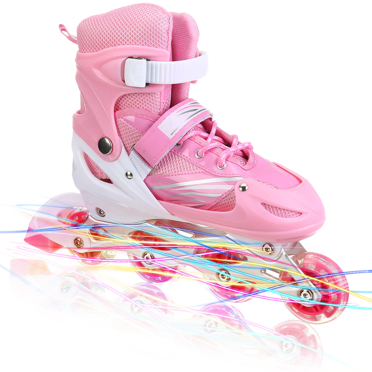Pink Girls Inline Skates 4 Size Adjustable with Full Light Up Wheels,Fun Illuminating Roller Skates Blading for Kids and Youth,Men and Women 