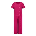 thumbnail image 4 of 2 Pièces Tenues pour les Femmes Été Solide Col Rond Bouton Demi Manches Pull Chemise Tops + Pantalon Pantalon Ensemble de Pantalons, 4 of 8