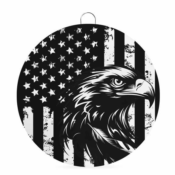 Welcome Sign for Front Door, American Flag Round Metal Welcome Front Porch Decoration, Black US Flag Eagle Entryway Wall Hanging Sign for Living Room Kitchen Hallway Housewarming Gift 6''