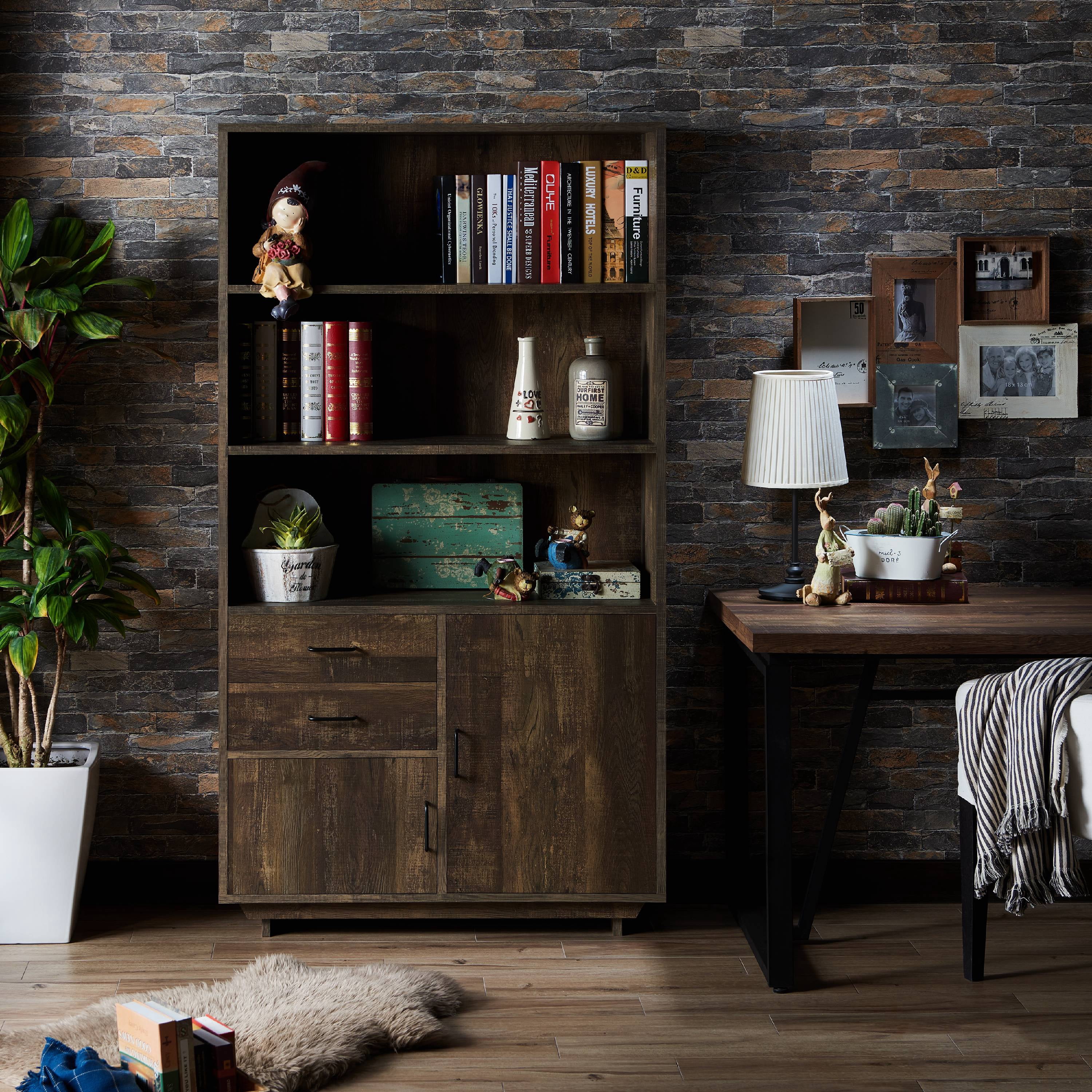 Furniture of America Cadena Multi-Storage Bookcase, Reclaimed Oak