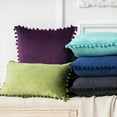 thumbnail image 6 of Phantoscope Throw Pillow with Insert，Silky Velvet Series Pom Pom Decorative pillow, 22" x 22", Navy Blue, 2 Pack, 6 of 8