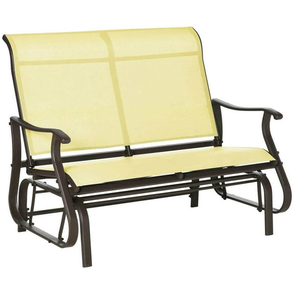Spaco 2-Person Outdoor Glider Bench, Patio Glider Loveseat Chair with Powder Coated Steel Frame, 2 Seats Porch Rocking Glider for Outdoor as Backyard, Lawn, Garden, Beige