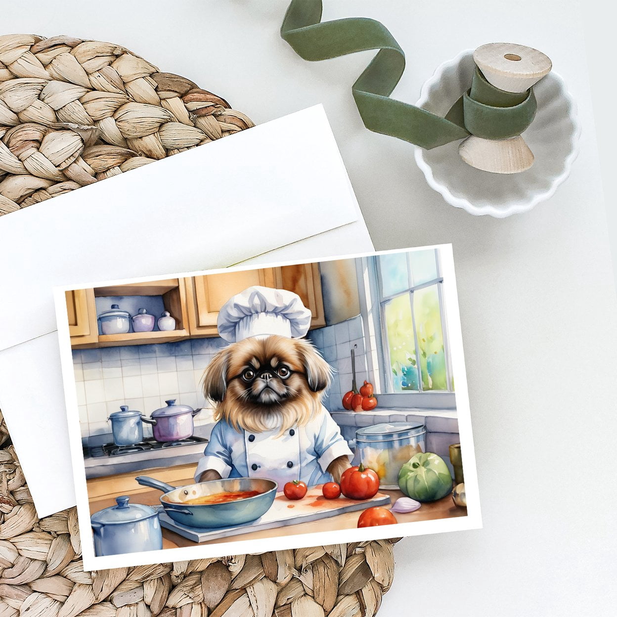 Pekingese The Chef Greeting Cards Pack of 8 7 in x 5 in