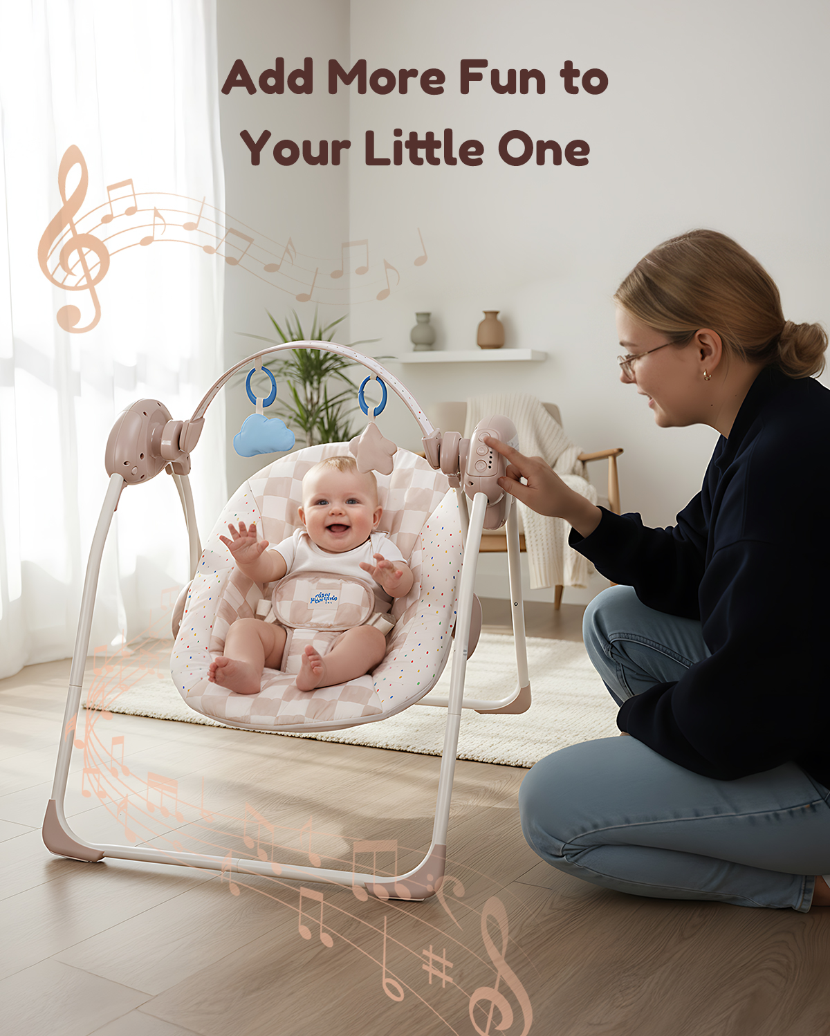 Tiny Marvels Baby Swing for Infants, Portable with 5 Speeds photo 2