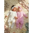 thumbnail image 4 of RUINIXCW Newborn Baby Girl Spring Fall Winter Clothes Outfit Knitted Footed Romper Long Sleeve Crew Neck Frills Zipped Footie Jumpsuit and Headband, 4 of 9