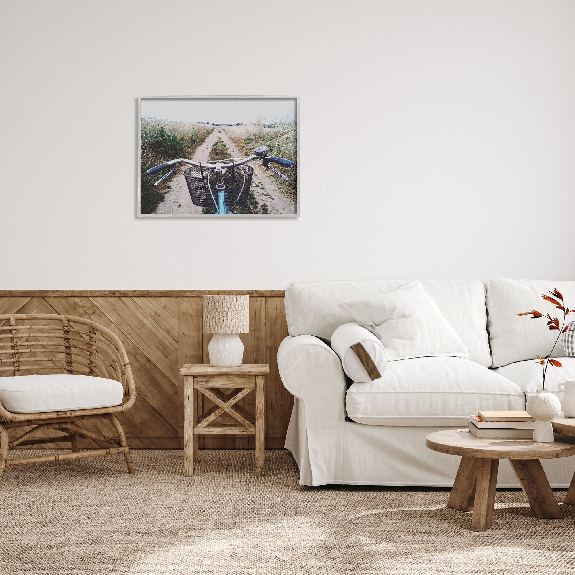 Stupell Industries Bicycle on Rural Path Nature Photography Gray Framed Art Print Wall Art, 30 x 24
