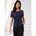 thumbnail image 4 of DARING DIVA Women's Peplum Summer Pleated Crew Neck Blouse XS Dark Blue, 4 of 6