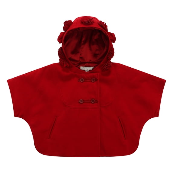 Little Girls Red Rosette Accent Hood Coat 3