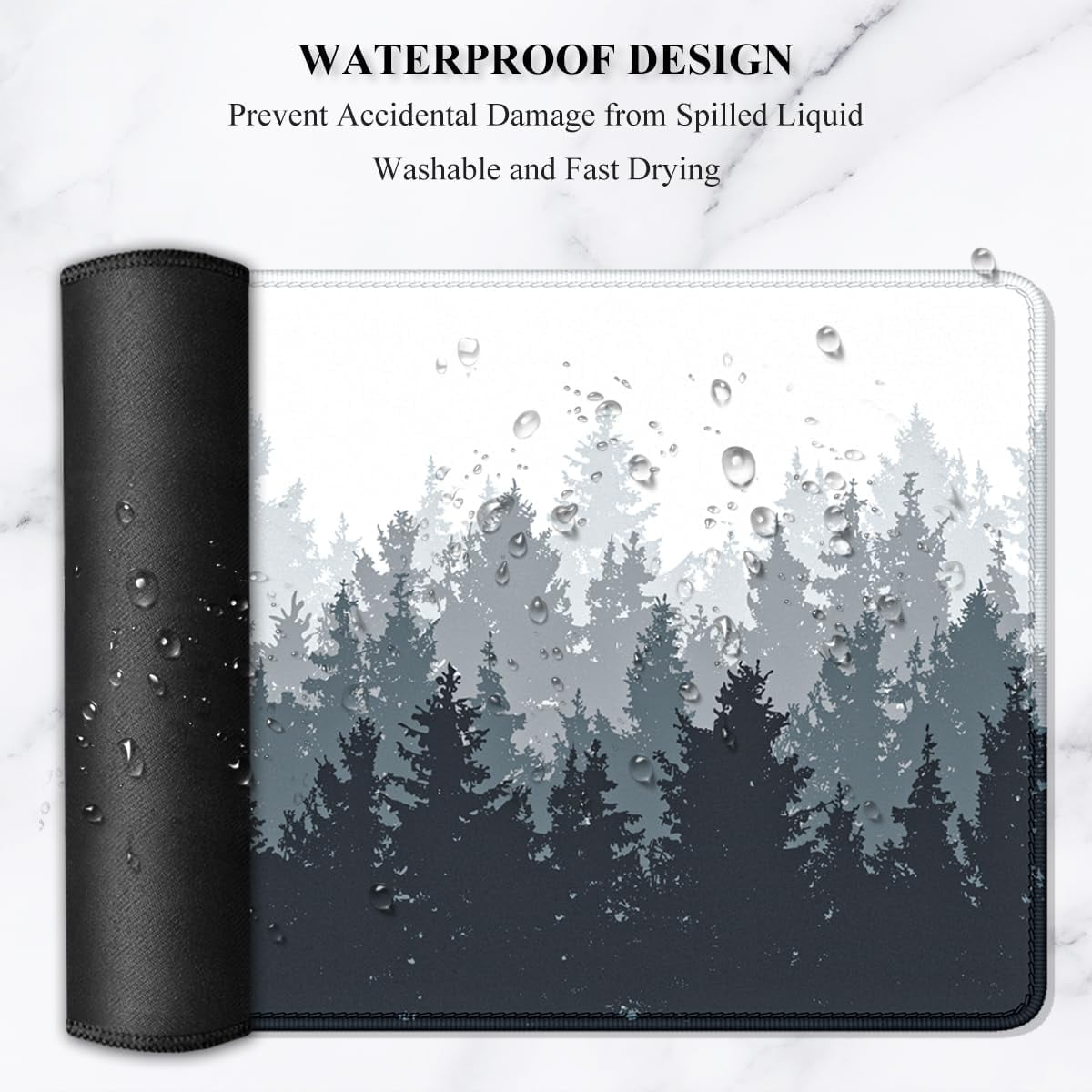 Desk Mat, Large Mouse Pad, XXL Full Size Desk Pad Big Extended Gaming Mouse Pad, Long Desktop Decor Forest Black White Desk Matt, 35.4 x 15.7 in