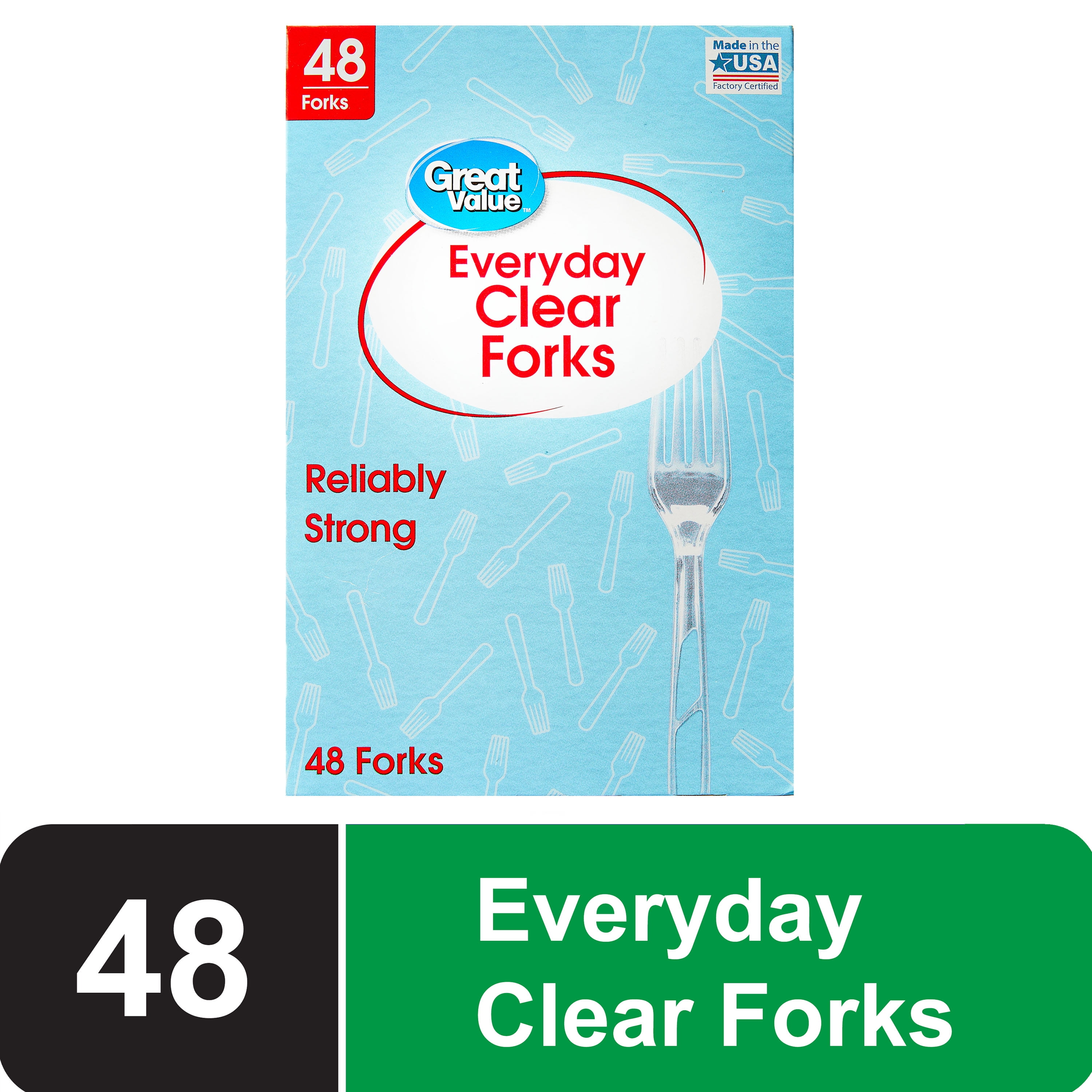 (6 pack) Great Value Plastic Everyday Clear Forks, 48 Count