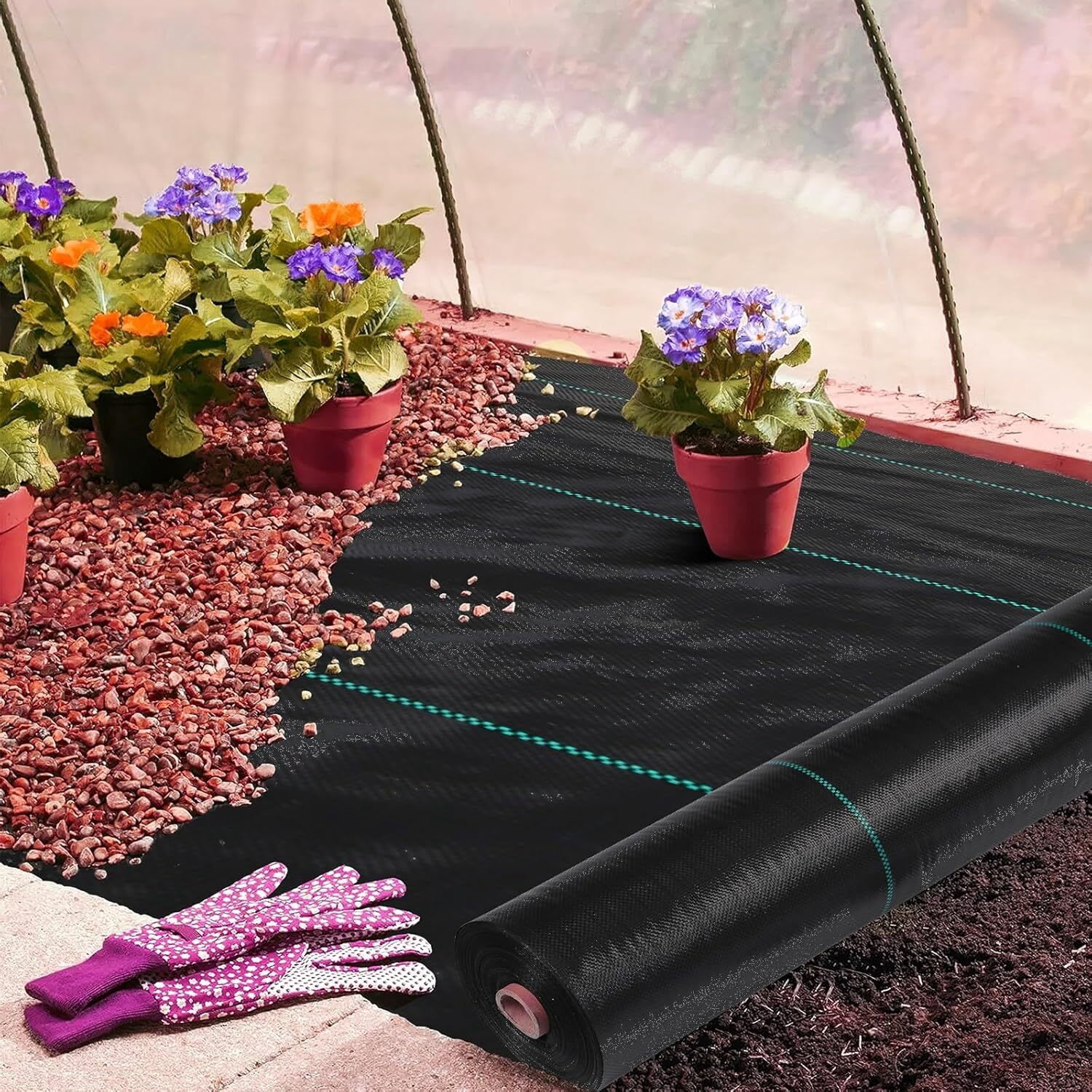 EastVita 6x100FT Weed Barrier Fabric Heavy Duty Woven Landscape Fabric Easy Setup Ground Cover Weed Control Mat for Greenhouse Yard Flower Bed Garden Black