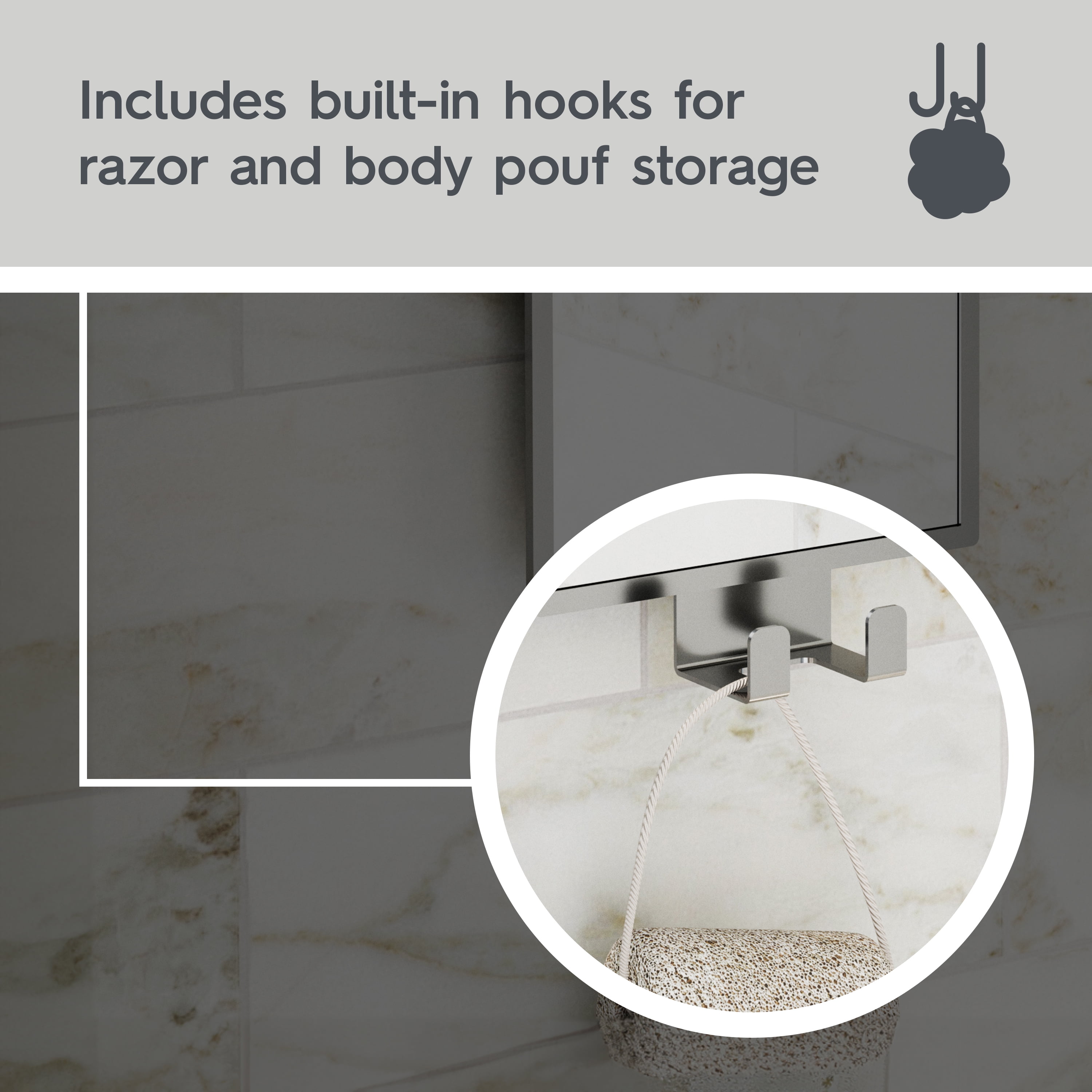 Better Homes & Gardens Adhesive or Suction Fogless Shower Mirror for Shaving and More, Satin Nickel
