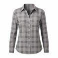 thumbnail image 2 of Women Lapel Button Long Sleeve Plaid Shirt Top, 2 of 5
