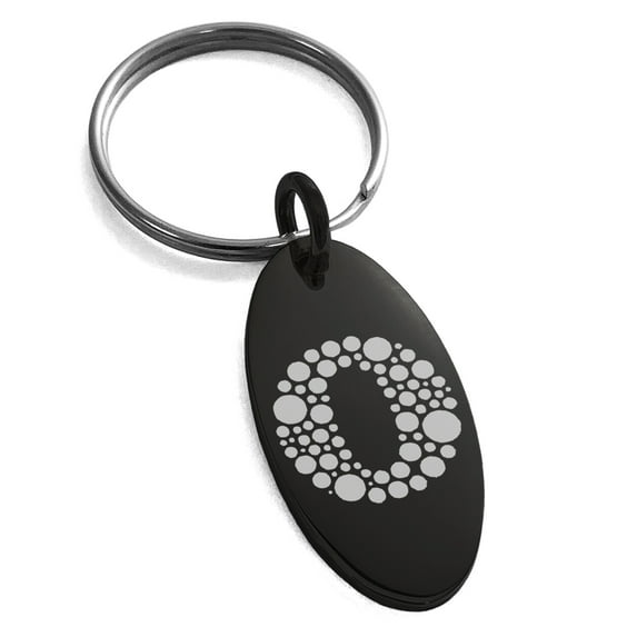 Stainless Steel Letter O Initial Dotted Monogram Engraved Small Oval Charm Keychain Keyring