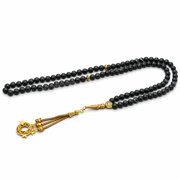 Black Banded Agate Crystal Tasbeeh Prayer Beads, Muslim Islamic Tasbih for Dhikr, Namaz and Ramadan Gift (Golden)