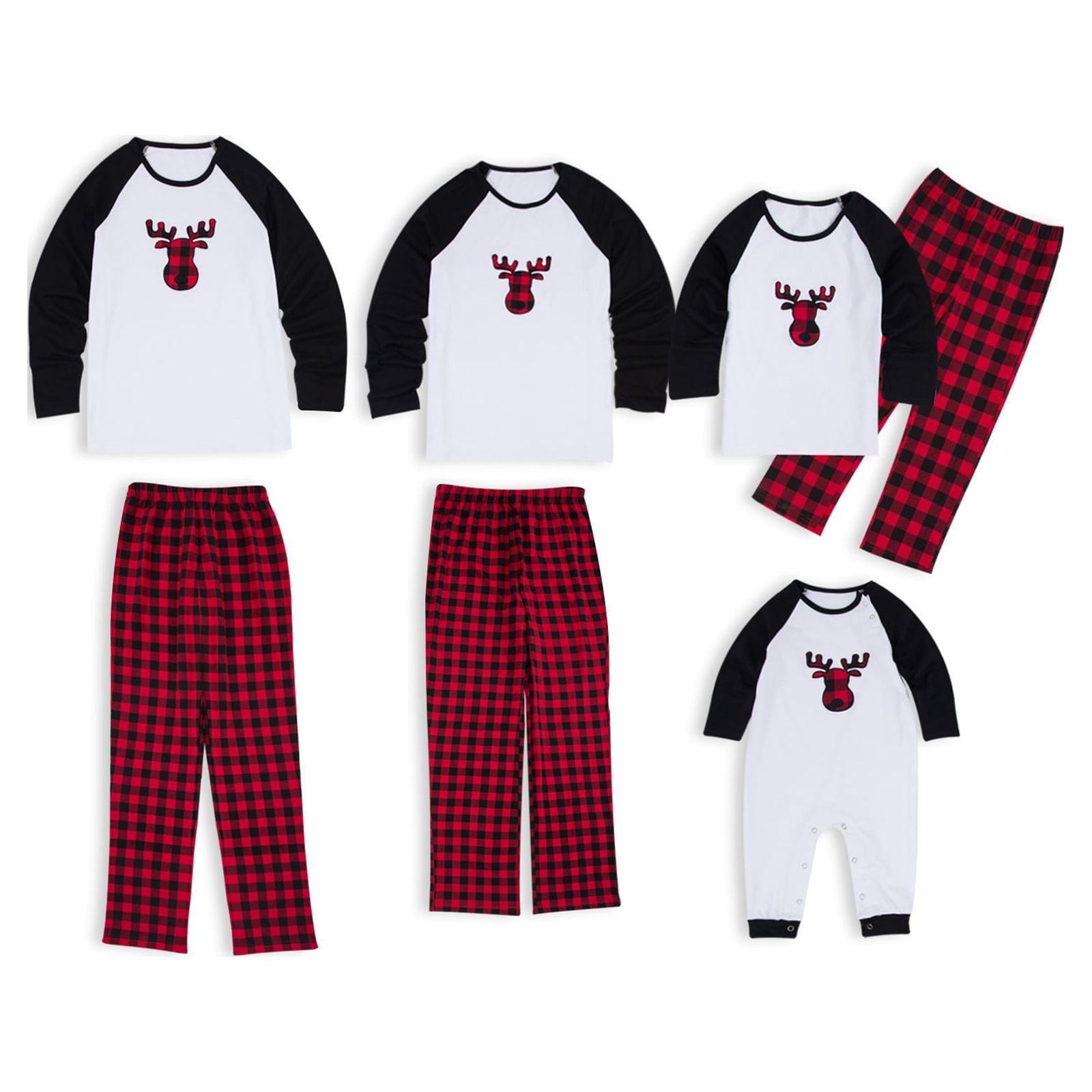 PatPat Christmas Pajamas Plaid Deer Family Matching Pajamas Pants Sets for Men, Black/White, L